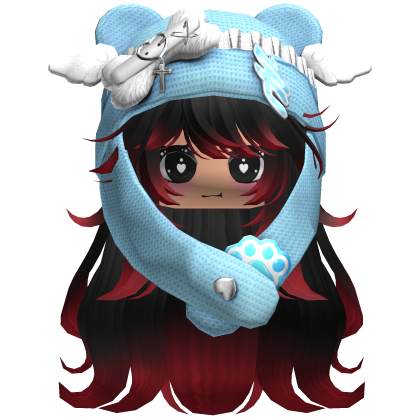 Cute Long Black and red hair Cap Cat Y2k