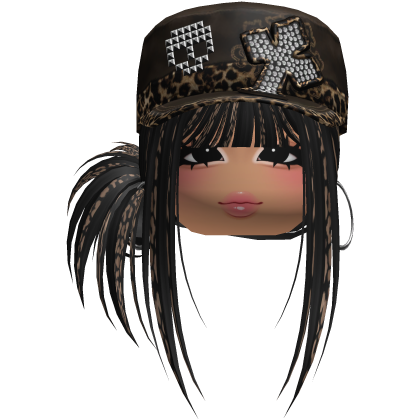 Gyaru Side Bun Hair w/ Cheetah Cap & Earrings