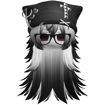 Emo Moe Black & White Long Wispy Hair /w Beanie