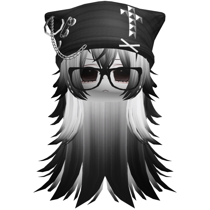 Emo Moe Black & White Long Wispy Hair /w Beanie