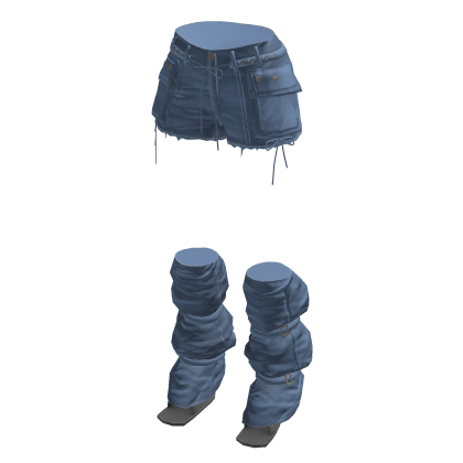 Y2K Cargo Shorts w/ Slouchy Leg Warmers (Blue)