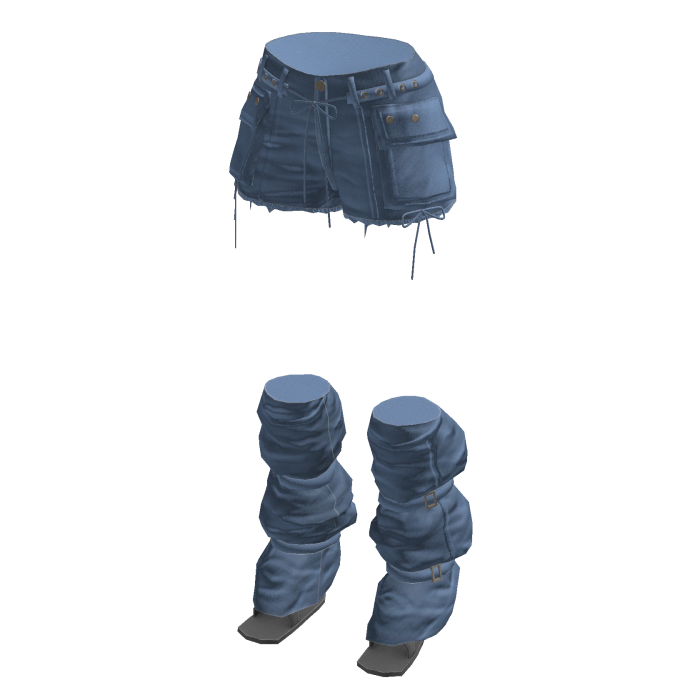 Y2K Cargo Shorts w/ Slouchy Leg Warmers (Blue)