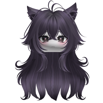Swirly Fluffy Cat Ears Hair w/ Face (Purple) Roblox item