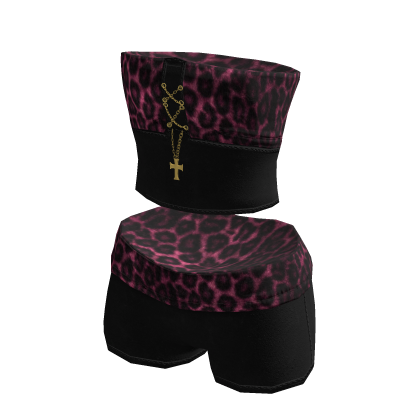 Cheetah Print Gold Chain Top Shorts Outfit Pink thumbnail