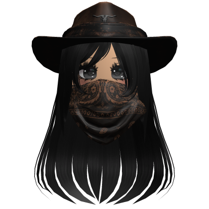 Brown Cowgirl Hat with Mask + Neck Scarf