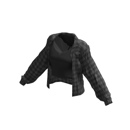 Grey Emo Flannel Cardigan Jacket w/ Crop Top thumbnail
