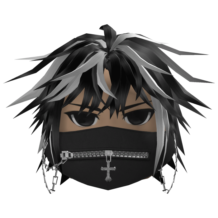 Messy Hair w/ Zipper Mask (Black/White)