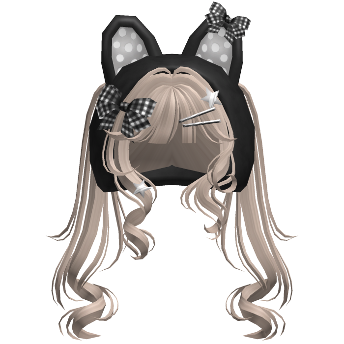 Cute Emo Curly Kitty Ear Pigtails w Hood Blonde v2