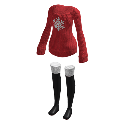 ❄ Christmas Snowflake Red Sweater Dress with Boots