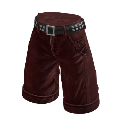 Baggy Shorts with Studded Belt (Burgundy)