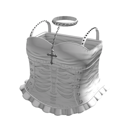 Emo Gothic Ribcage Dress w Choker in White