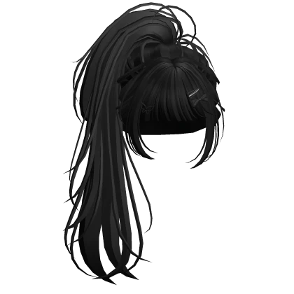 Black Messy Ponytail w/ Ribbon Clips Roblox item thumbnail
