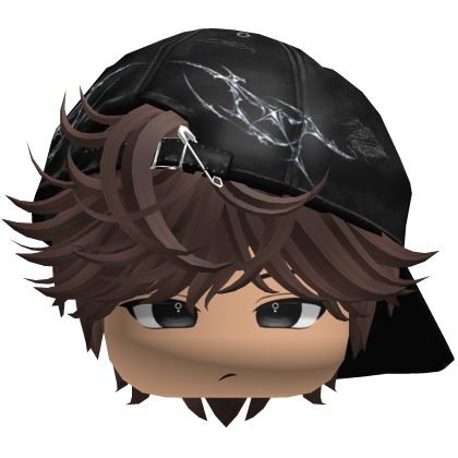Cute Brown emo hair with Y2K cap black