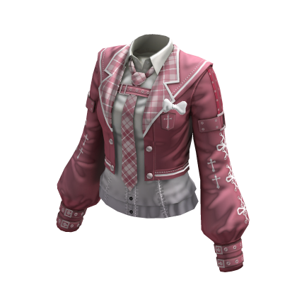 Y2K Plaid School Uniform Jacket (Pink) thumbnail