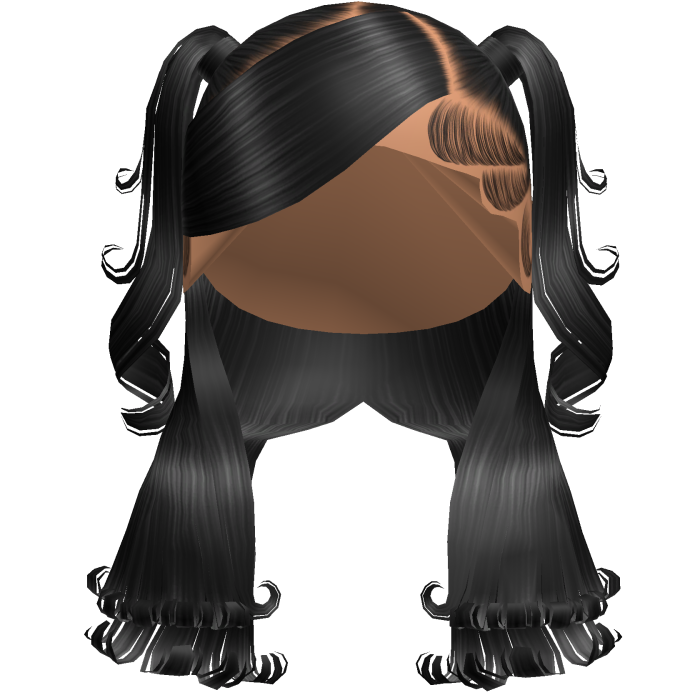 Side Swoop Half Up Pigtails w Curled Ends in Black