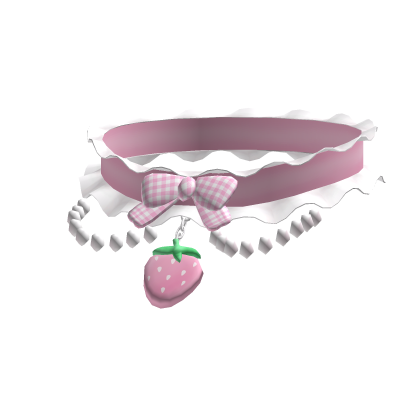 Strawberry Pendant Necklace with Plaid Bow - Pink thumbnail