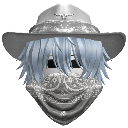 White Cowboy Hat with Mask + Neck Scarf