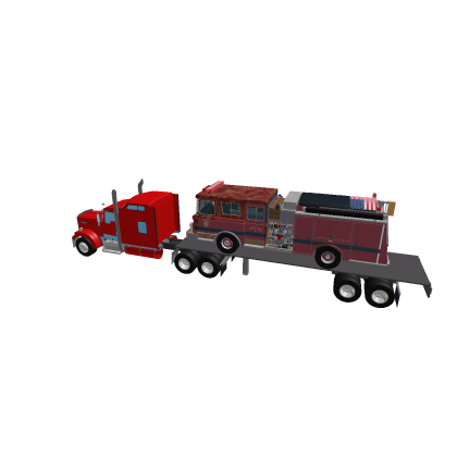 tractor trailer with fire truck