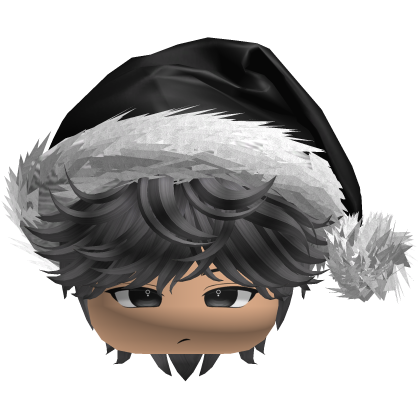 Messy Fluffy Black and Gray Hair a Santa Hat Y2k Roblox item
