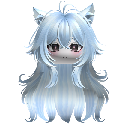 Swirly Fluffy Cat Ears Hair w/ Face (Blue) Roblox item