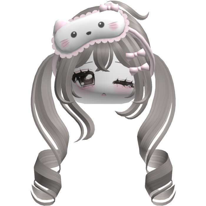 ♡ cutecore sleepy pigtail kitty face w clip grey