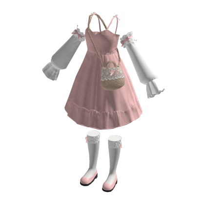 🍀Lace Dress & Ruffle Cuffs Outfit (Pink)
