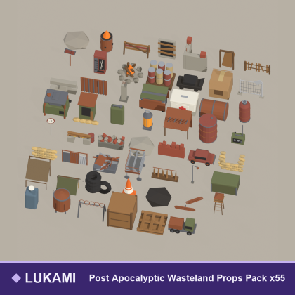 Low Poly Post Apocalyptic Wasteland Props Pack x55