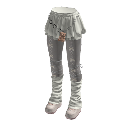 Kawaii Bow Skirt Leggings w/ Leg Warmers (White)