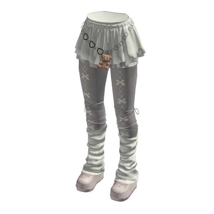Kawaii Bow Skirt Leggings w/ Leg Warmers (White)