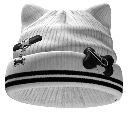 Washed White Grunge Cat Beanie