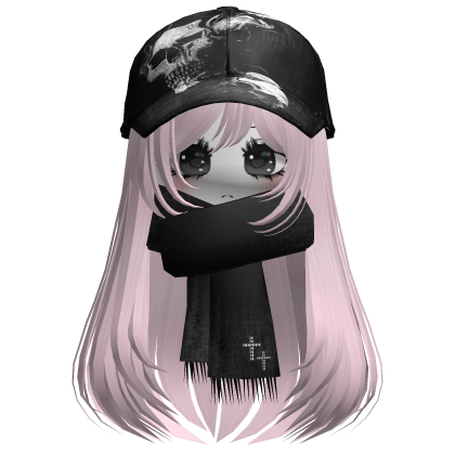 ♡ cute moe girl with emo skull hat + scarf