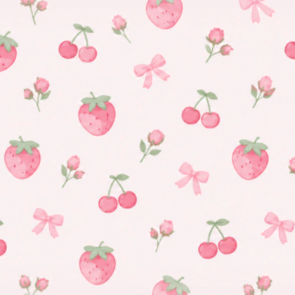 Strawberry Cherry Bow Pink Background Cute Kawaii