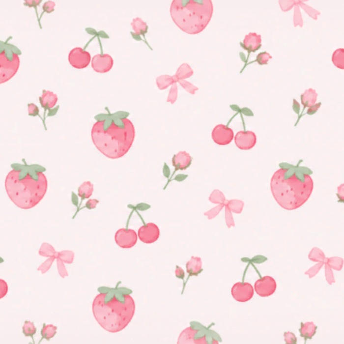 Strawberry Cherry Bow Pink Background Cute Kawaii