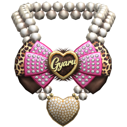 Leopard Pink Gyaru Bedazzled Bow Pearl Necklace 
