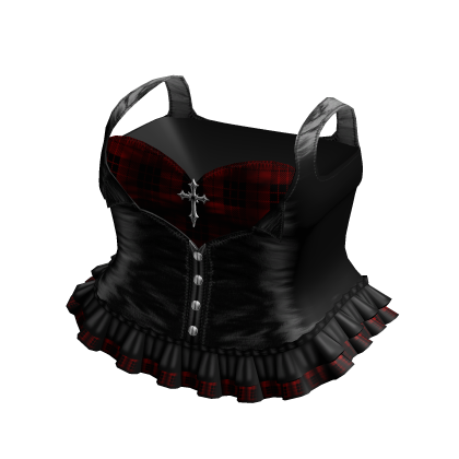 Emo Gothic Plaid Button Up Dress in Red
