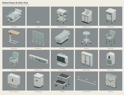 Hospital Patient Room & Clinic Pack | 20 Assets preview 2