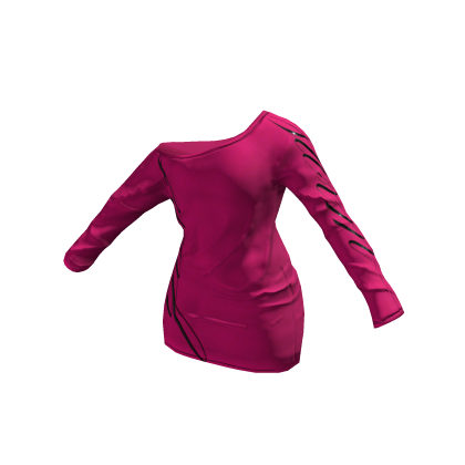 y2k Off Shoulder Long Sleeve Dress (Hot Pink) thumbnail