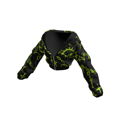 Black Cropped Lime Graffiti Y2K Zip Up Hoodie