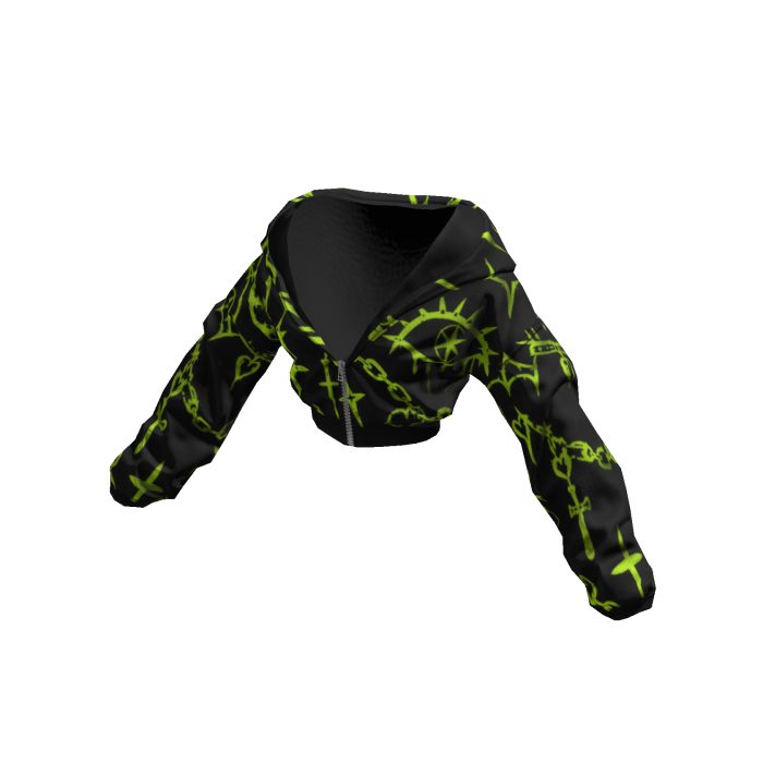 Black Cropped Lime Graffiti Y2K Zip Up Hoodie
