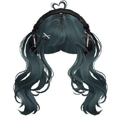 Cute Wavy Pigtails w/Headphonnes (Teal)
