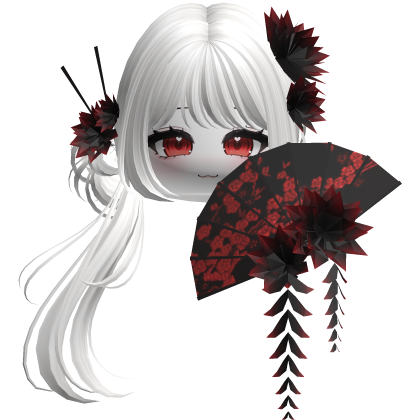 Side Ponytail w/ Cherry Blossoms & Fan