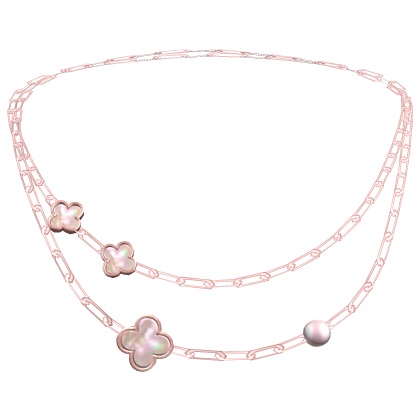 Asymmetrical Pink Clover Necklace with Pearls 3.0 