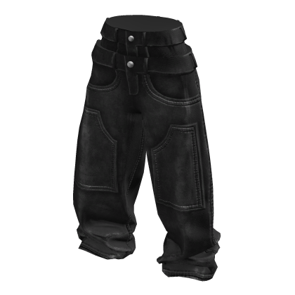 Black Baggy Washed Grunge Double Waist Jeans