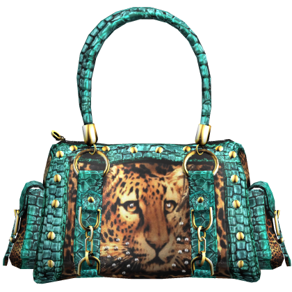 Animal Print Cheetah Designer Bag Teal Leather Y2K