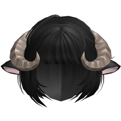 Black Little Goat Hair w Horns & Ears 