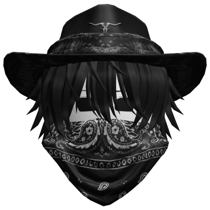 Black Cowboy Hat with Mask + Neck Scarf