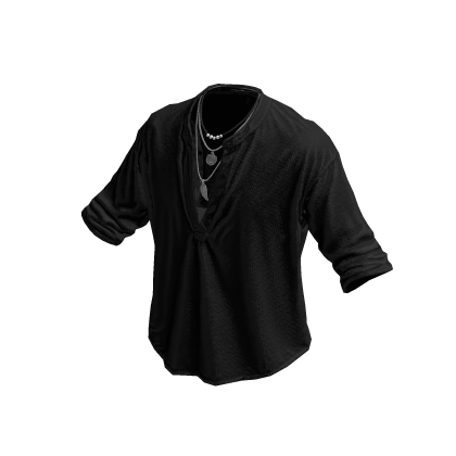 Black Henley Loose Button Up