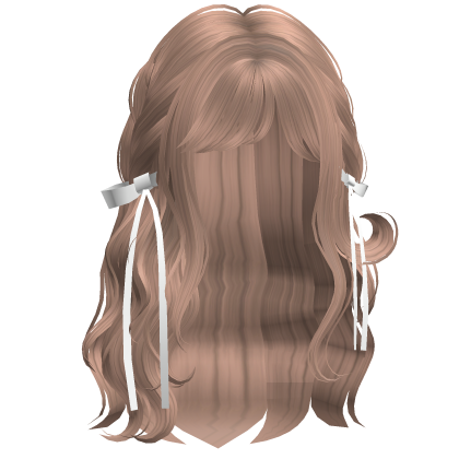 ♡ Wispy Loose Braided Hair w/ White Bows Milktea thumbnail