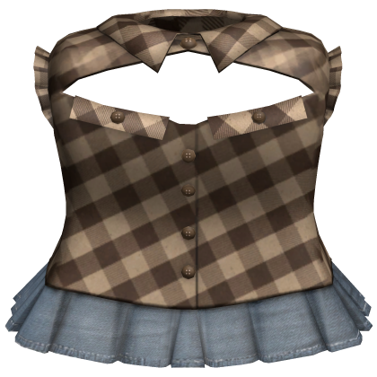Brown Plaid Button Shirt w Jean Skirt