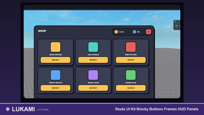 Studs UI Kit Blocky Buttons Frames HUD Panels preview 7